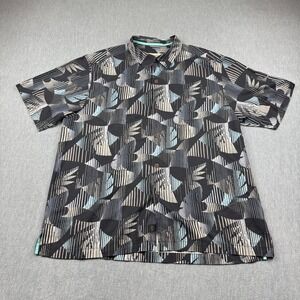 Tommy Bahama Shirt Men XL Black Geometric Silk Button-Down Short Sleeve Camping